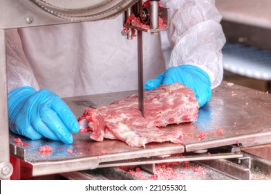 Close Up Of Meat Processing In Food Industry