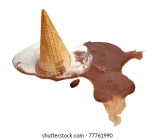 Close Up Of A Melting Ice Cream On White Background With Clipping Path