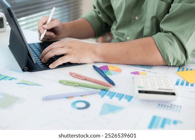 Close up of men using Tablet with stylus at office