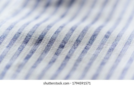 Close Up Of Men's Striped Shirt. Cotton Fabric.