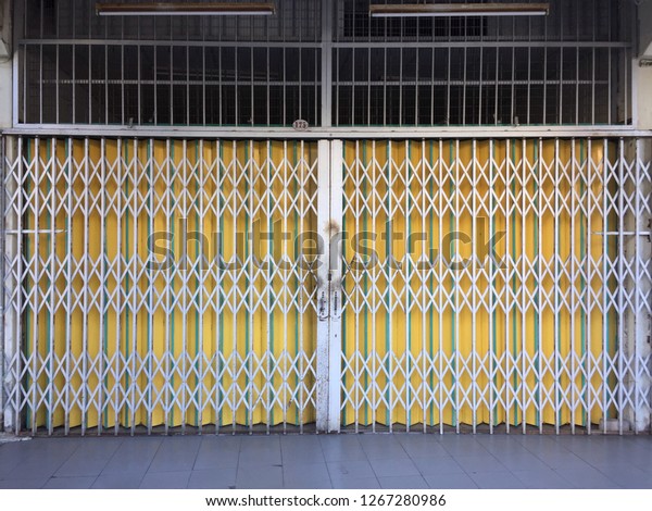 Close Metal Collapsible Sliding Grille Door Stock Photo Edit Now