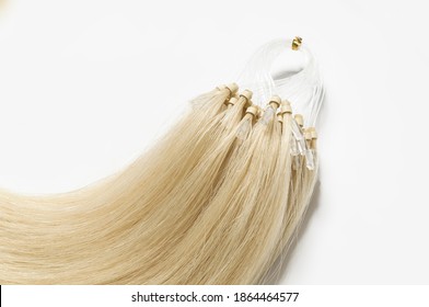 Close Up Of Micro Loop Ring Beads Straight Blonde Human Hair Extensions 