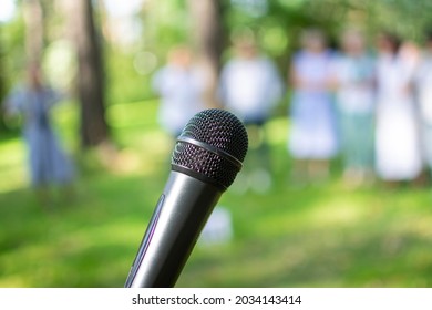 Close up of Microphone with blurred background