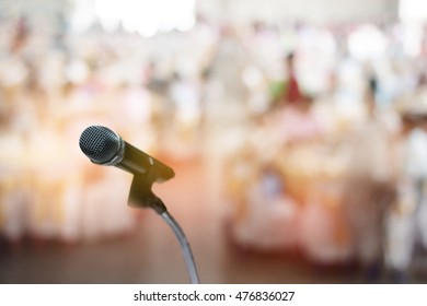 Close up of microphone blurred background. 