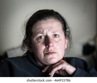 Close Up Of Middle Aged Woman Looking Dejected And Depressed 