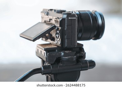 close up mirror less camera on tripod