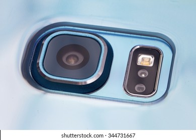 Close Up Of A Mobile Phone Camera, Flash And Sensors.