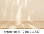 close up mockup studio with shadowing and light of beige plain concrete wall texture and tabletop for show product on display background concept
