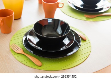 Close up modern classic dining set on wooden table