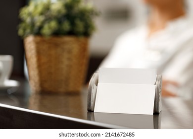 Close Up Of Modern Hotel Reception Counter Desk