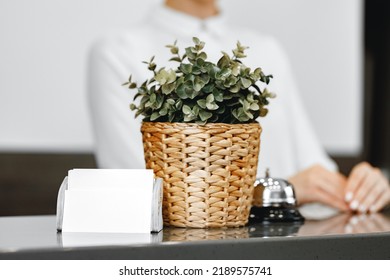 Close Up Of Modern Hotel Reception Counter Desk