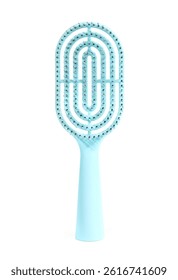 Close up of a modern light blue comb isolated on a white background