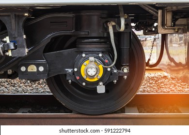 Close Up Modern Wheel Train System On Track