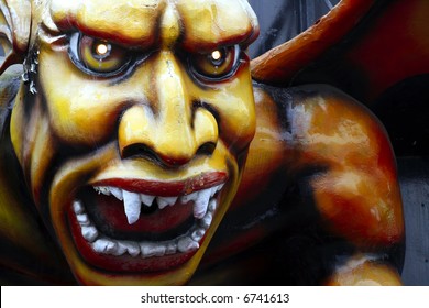 Close Up Of Monster On Facade Of Dante's Inferno, A Haunted Ride At Coney Island's Astroland In Brooklyn, New York.