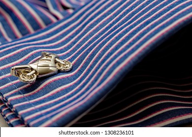 Close Up Of Motorcycle Design Sterling Silver Cuff Link And Double Cuff Stripy Formal Business Shirt