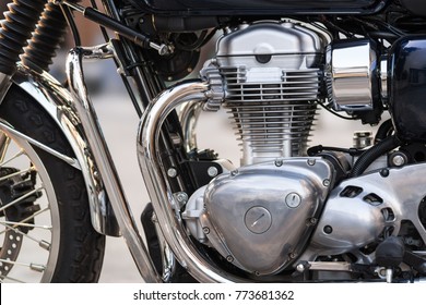 Close up of motorcycle engine.