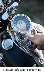 Close up of motorcycle speedometer