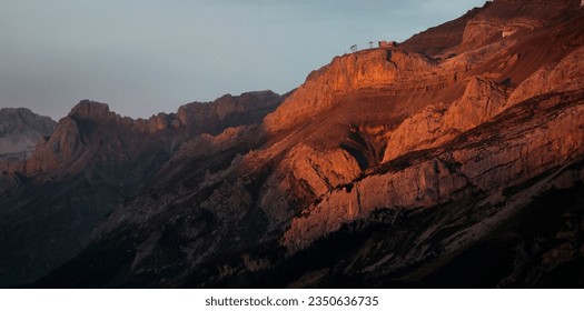 close up of a mountain wall at sunset