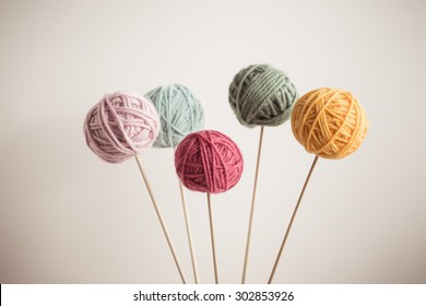 Close up of multicolor balls of yarn