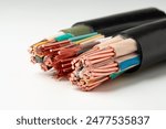 Close Up of Multi-Conductor Electrical Cable on White Background