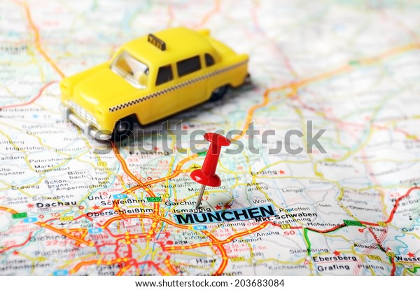 Close up of Munchen ,Germany  map with red pin - Travel\
concept 
