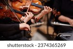 Close up of musician hands playing violin