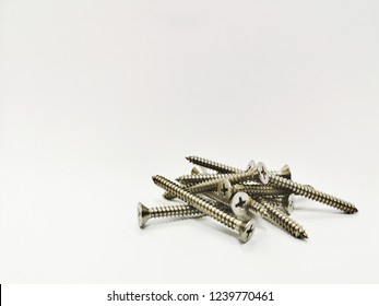Close up Nails on white background, Equipment technician,Close up screw thread