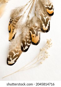 Close Up Natural Reeves Pheasant Feathers Ear Cuff