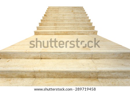 Close up natural stone Travertine staircase isolated on white background