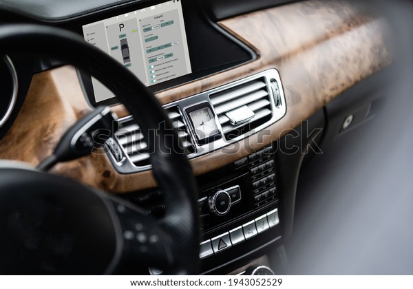 Close up navigation\
screen in the car