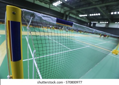 Close Up Of Net In Badminton Court 