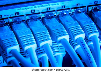 Close Up Of Network Cables Connected To Switch