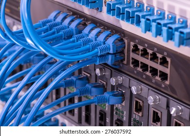 Close Up Of Network Cables Connected To Switch