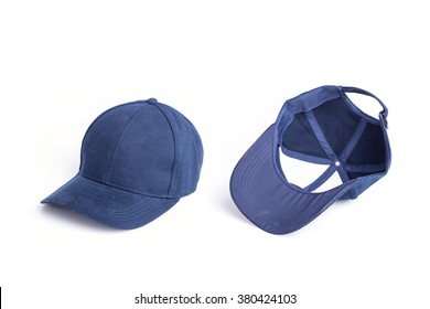 Close Up New Blue Baseball Hat Isolated On White Background