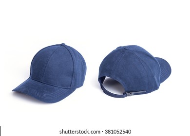 Close Up New Blue Baseball Hat Isolated On White Background