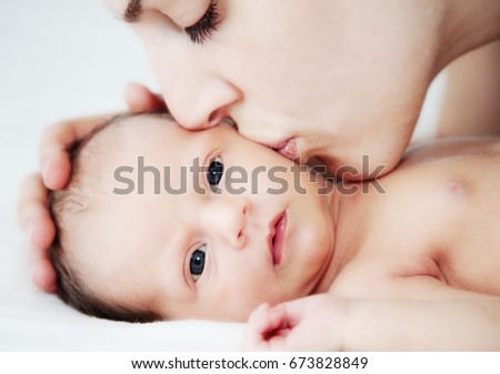 Similar – Mother and cute little baby girl sleeping