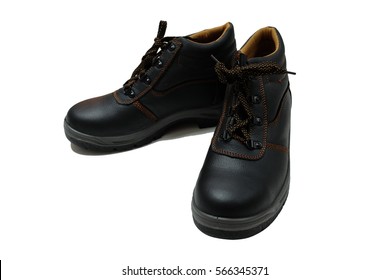 Close Up New Safety Shoes Isolated With White Background