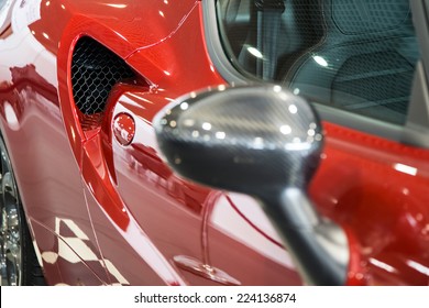 Close Up Of A New, Shiny Car And Rearview Mirror