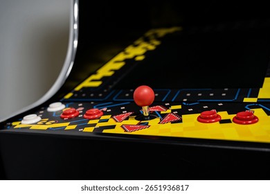 Close up of nostalgic arcade joystick controller.