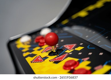 Close up of nostalgic arcade joystick controller.