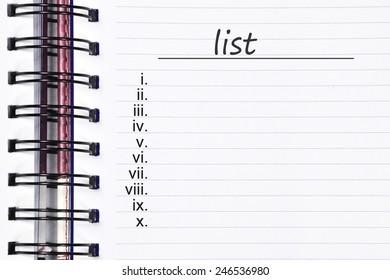 Close up note book and list