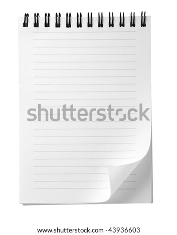 close up of note paper with curl on white background with clipping path