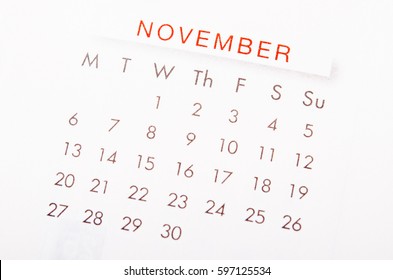 Close Up November 2017 Calendar Page.