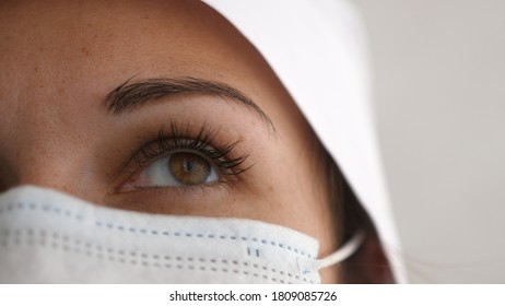 Close Up Of Nurse With Mask Outside Infection Room