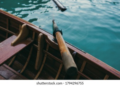Close up oar paddle in rowboats. Open air lifestyle concept.