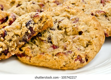 Close Up Of Oatmeal Cranberry Cookies