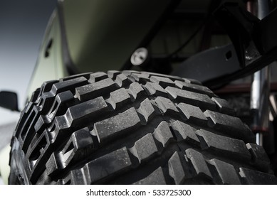 Close Up Off Tire Track 4x4 Off Raod Car In Dark Concept