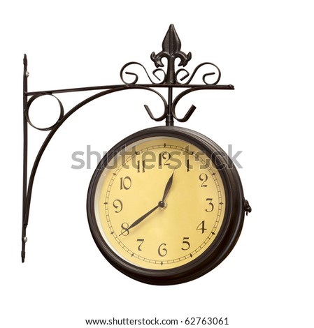 close up of an old antique clock on white background  with clipping path