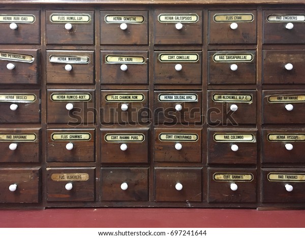 Close Old Apothecary Cabinet Stock Photo Edit Now 697241644