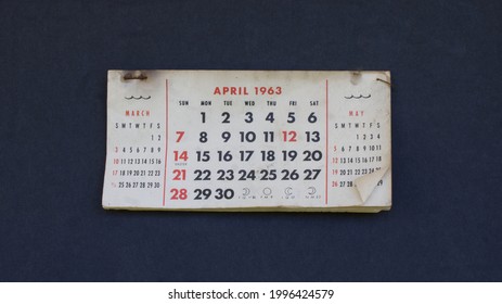 A Close Up Of An Old April 1963 Calendar